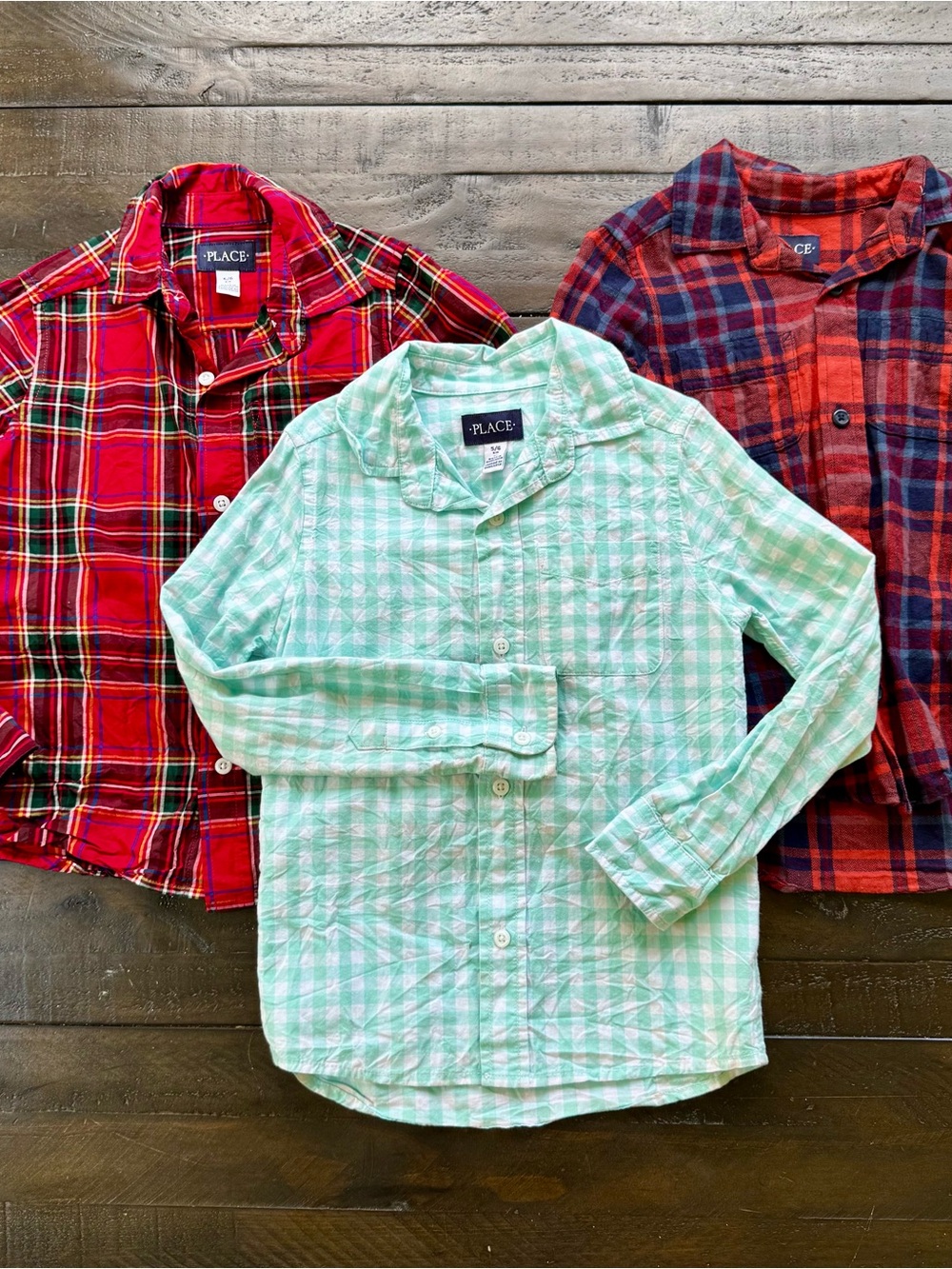 Bundle of boys 5/6 longsleeve button down plaid/gingham shirts Children’s Place
